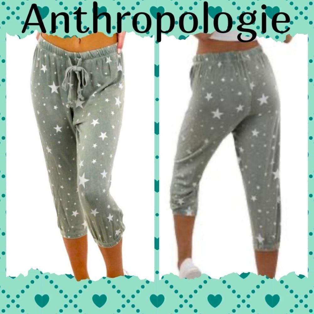 Anthropologie Maronie Olive Green Star Printed Jogger